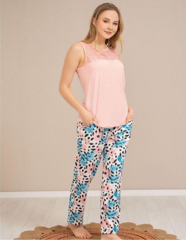 Baha Perfect Club Kadın Dantel Detaylı Bisiklet Yaka Kolsuz Pijama Takımı 4363 - 1 Adet - Image 1