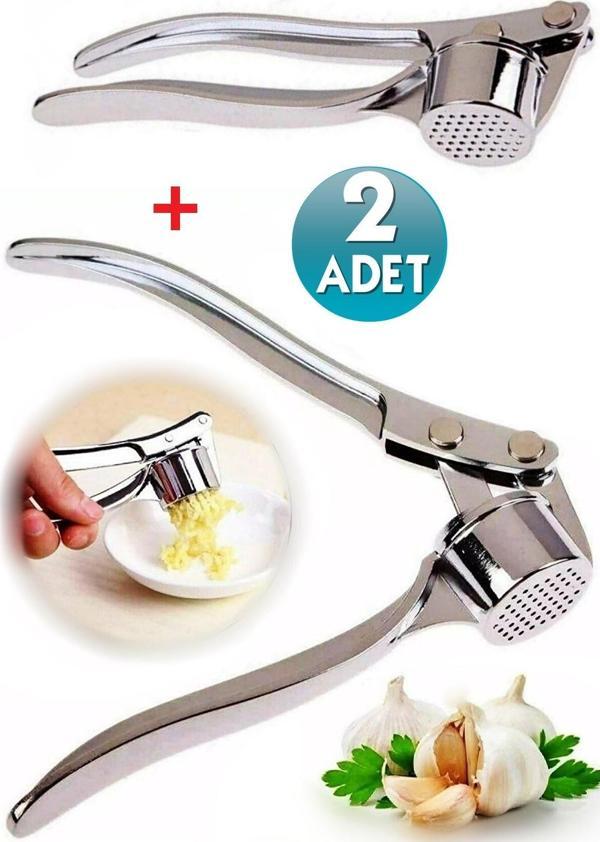 2'li Sarımsak Ezici Hazneli Çelik Sarımsak Ezme Aparatı Yuvarlak Sarımsak Ezici Pres - Image 1