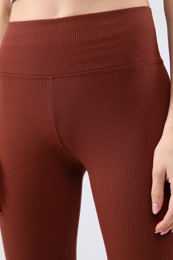 Bordo Yüksek Bel Fitilli Tayt - Image 1