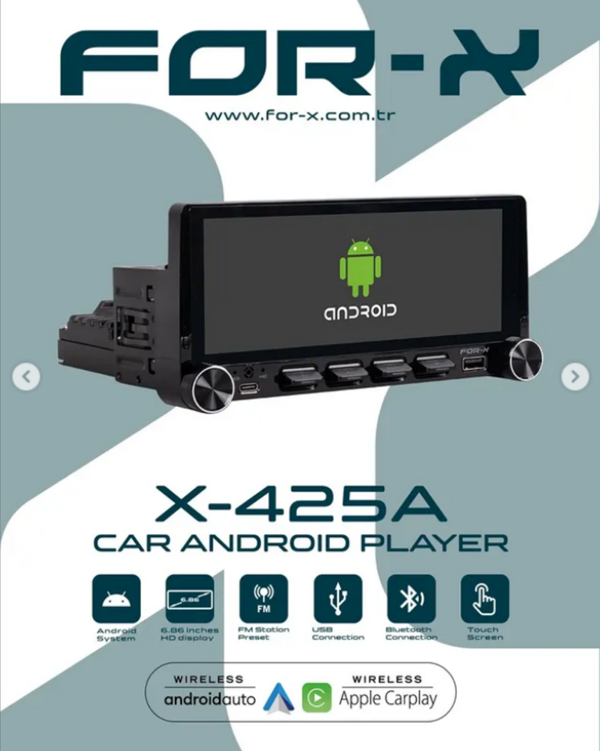 FOR-X X-425A-6.86''HD EKRAN-ANDROİD-2GB RAM-32GB-ARKASI NORMAL TEYP-WİFİ-KABLOSUZ CAR PLAY-BT-MP3-FM-HD KAMERA HEDİYE - Image 1