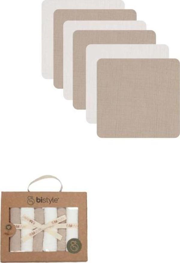Nessiworld Bistyle 6'lı Müslin Mendil 20x20 cm 90106 Ekru Bej - Image 1
