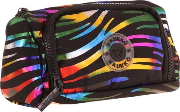 Kaukko Plump İki Bölmeli Siyah Çok Renkli Zebra Desenli Kız Çocuk Kalem Çantası/Kalemlik - K2691 - Image 1