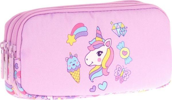 Kaukko Kids Üç Bölmeli Lila, Unicorn, Kız Çocuk Okul Kalem Çantası - L8215 - Image 1