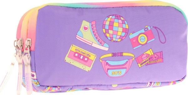 Kaukko Kids Mor Çok Renkli, Hobi Baskılı, Kız Çocuk Üç Gözlü Okul Kalem Çantası - L8238 - Image 1