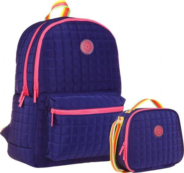 Kaukko Kız Çocuk Kapitone Detaylı Lacivert Pembe Okul Çantası ve Kalemlik Seti(K1773+K9048) - Image 1