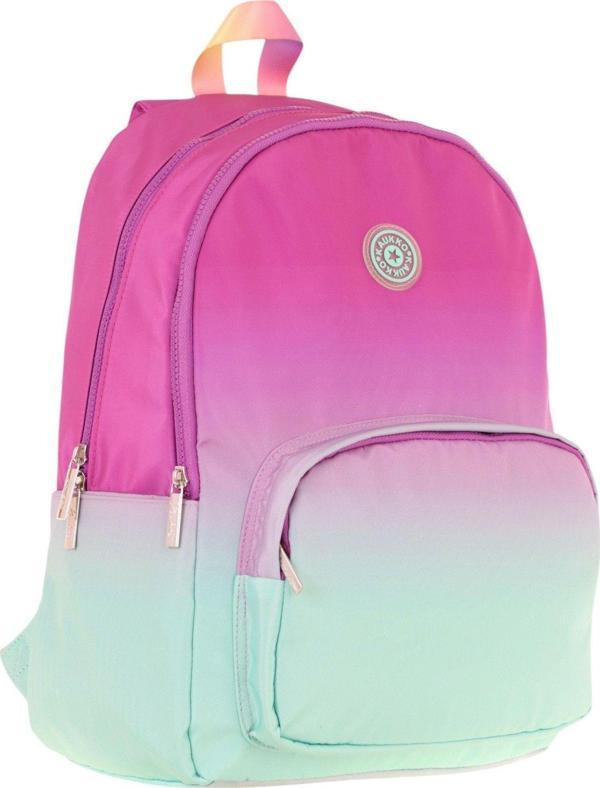 Kaukko Rainbow Kız Çocuk Üç Bölmeli İlkokul ve Ortaokul Çantası - Pembe Yeşil Renk Geçişli - K1798 - Image 1