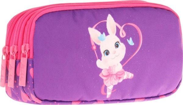 Kaukko Kids Fuşya Mor, Kalpli Tavşan, Kız Çocuk Üç Gözlü Okul Kalem Çantası - L8246 - Image 1