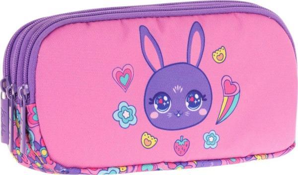 Kaukko Kids Üç Bölmeli Pembe Mor, Tavşan Baskılı, Kız Çocuk Okul Kalemliği - L8220 - Image 1