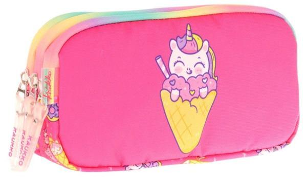 Kaukko Kids Üç Bölmeli Fuşya, Dondurma ve Unicorn, Kız Çocuk Okul Kalemliği - L8227 - Image 1