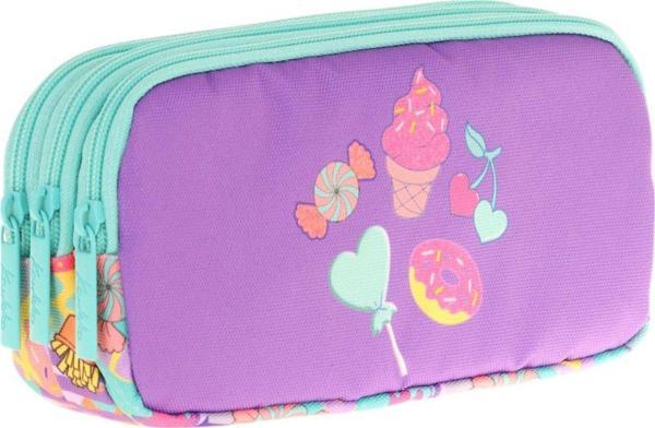 Kaukko Kids Üç Bölmeli Mor Turkuaz, Şekerleme Temalı, Kız Çocuk Okul Kalemliği - L8231 - Image 1