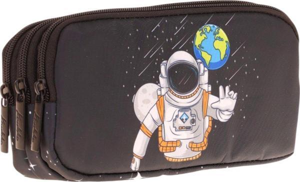 Kaukko Kids Siyah, Astronot, Erkek Çocuk Üç Bölmeli Okul Kalem Çantası - L8253 - Image 1