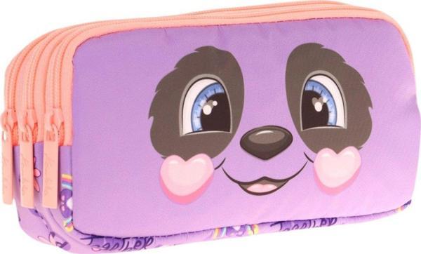 Kaukko Kids Üç Bölmeli Mor Somon, Panda Desenli, Kız Çocuk Okul Kalemliği - L8233 - Image 1
