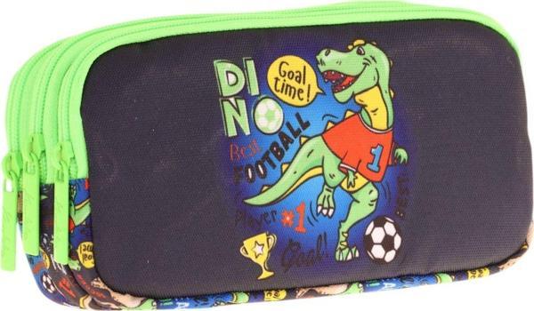 Kaukko Kids Yeşil Siyah, Dinazor Baskılı, Erkek Çocuk Üç Bölmeli Okul Kalem Çantası - L8266 - Image 1