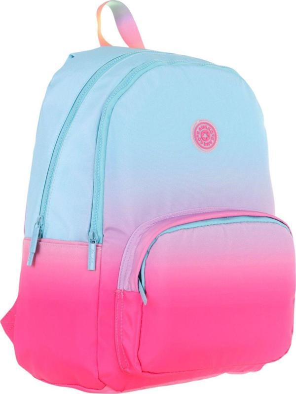Kaukko Rainbow Kız Çocuk Üç Bölmeli İlkokul ve Ortaokul Çantası - Mavi Pembe Renk Geçişli - K1797 - Image 1