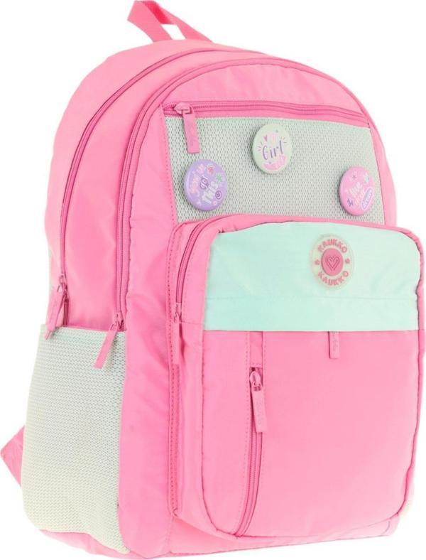 Kauko Holiday Kız Çocuk Altı Bölmeli Rozetli Okul Sırt Çantası - Pembe - K1828 - Image 1