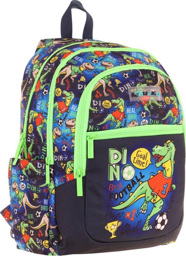 Kauıkko Kids Siyah Yeşil Dinazor Baskılı Erkek Çocuk Okul Çantası - L5266 - Dört Gözlü - Image 1
