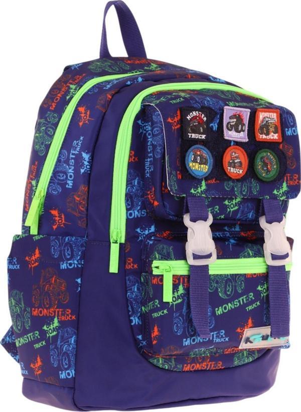 Kaukko Kids Erkek Çocuk Armalı Kamyon Desenli İlkokul Okul Sırt Çantası (Dört Bölmeli) - Lacivert Yeşil - L5279 - Image 1