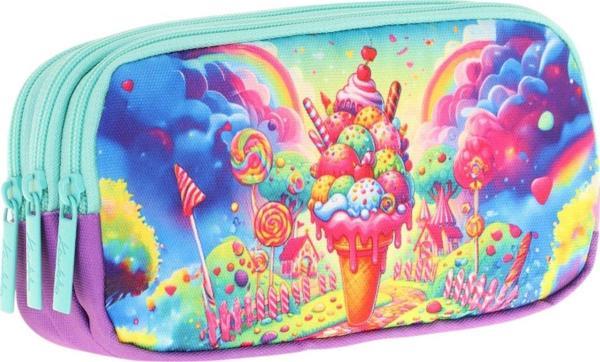 Kaukko Kids Mavi Yeşil, Dondurma, Kız Çocuk Üç Gözlü Okul Kalem Çantası - L8251 - Image 1
