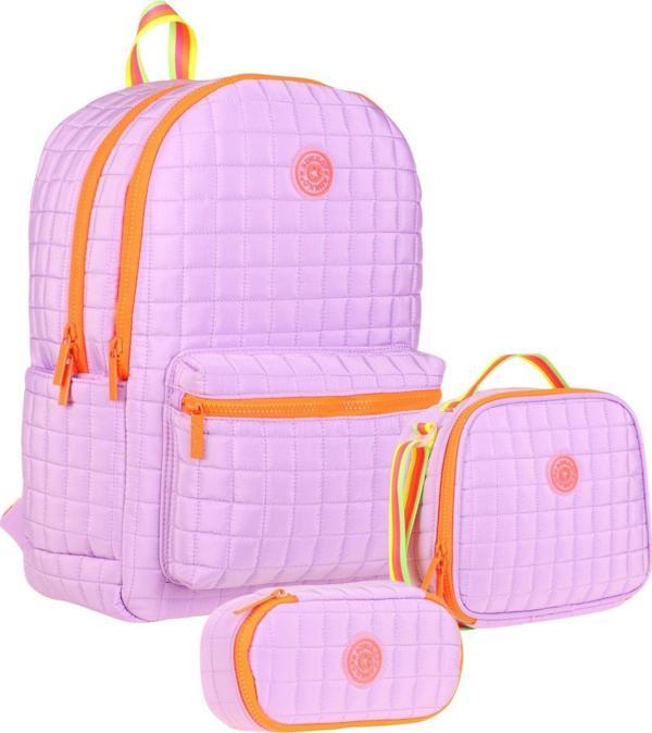 Kaukko Quilted Mor Turuncu Kapitone Üçlü Okul Çantası Seti - Kız Çocuk - Image 1
