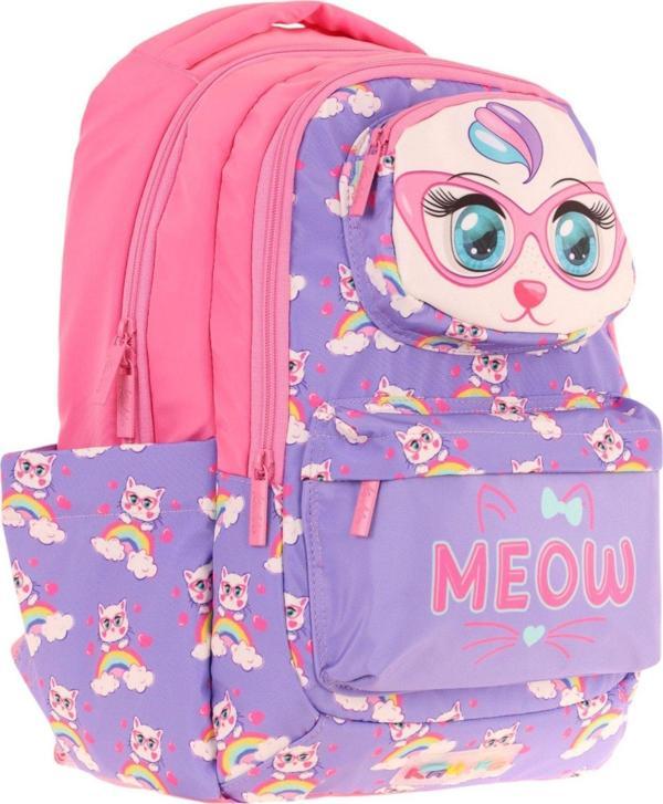 Kaukko Toys Kız Çocuk 3D Kedi Şekilli İlkokul ve Günlük Sırt Çantası - Mor Pembe - L5236 - Image 1