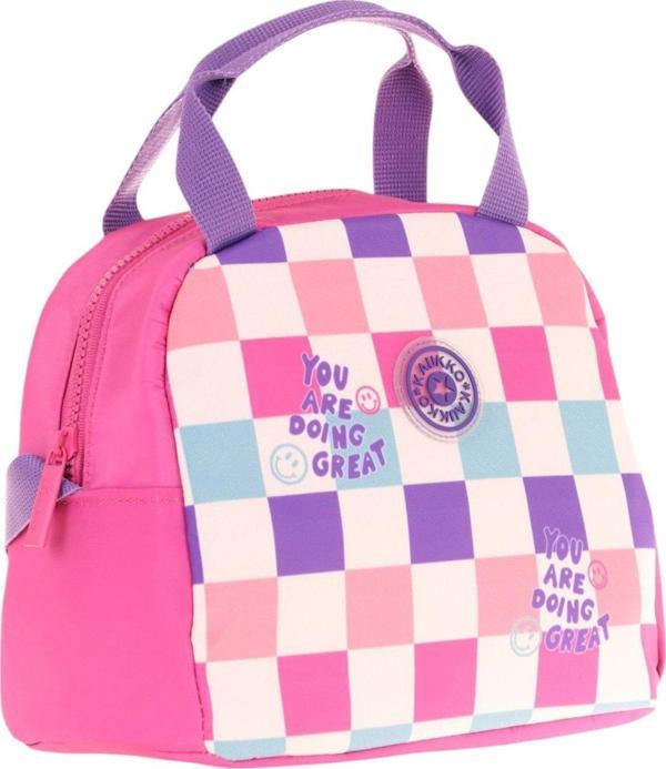 Kaukko Kız Çocuklarına Özel Pembe Mor Dama Baskılı Beslenme Çantası (Isı Yalıtımlı) (K9062) - Image 1