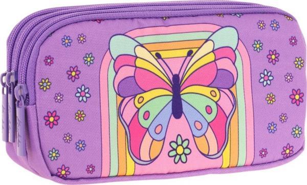 Kaukko Kids Mor Pembe, Kelebek, Kız Çocuk Üç Gözlü Okul Kalem Çantası - L8248 - Image 1