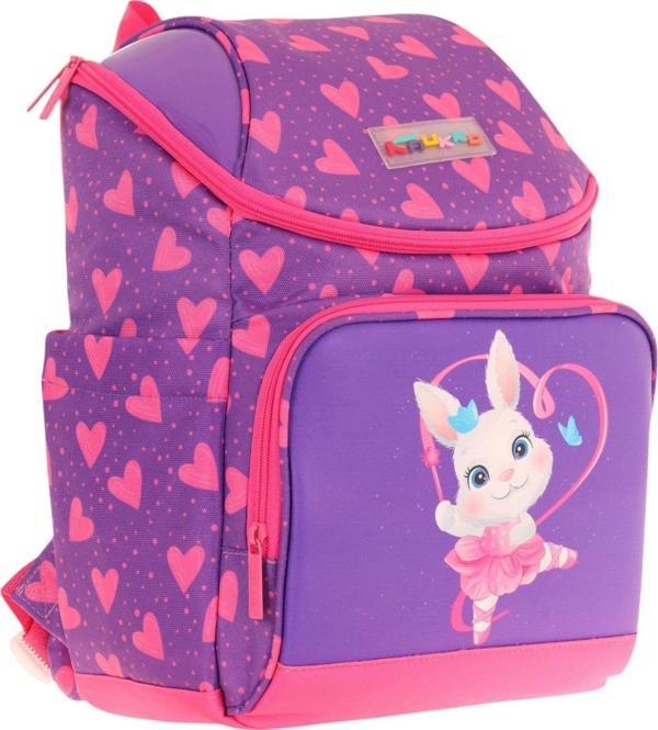 Kaukko İki Bölmeli Ergonomik Kız Çocuk Okul Çantası (Pembe Mor - Kalpli Tavşan Desenli) - L5246 - Image 1