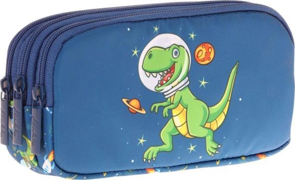 Kaukko Kids Lacivert Yeşil, Sevimli Dinazor, Erkek Çocuk Üç Gözlü Okul Kalem Çantası - L8252 - Image 1