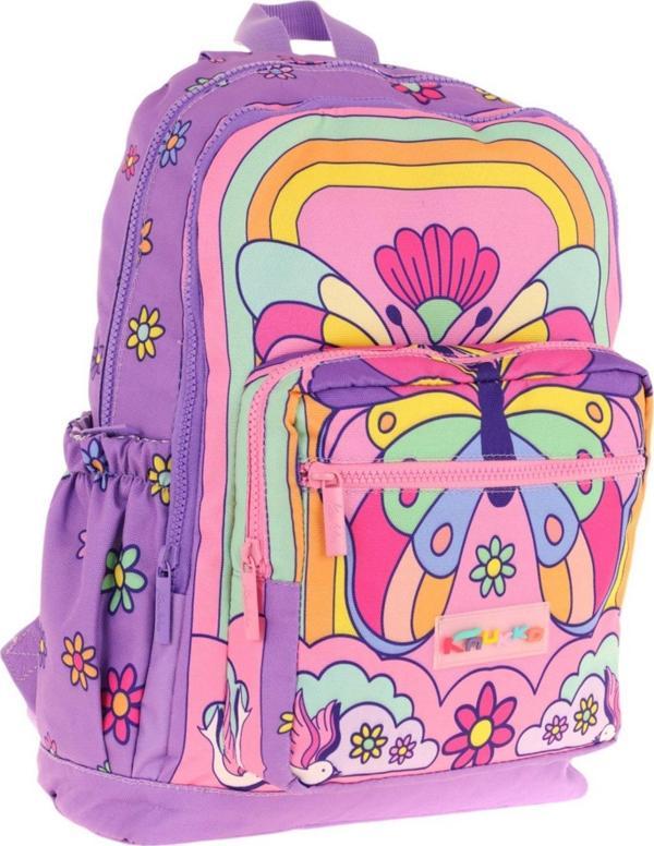 Kaukko Dört Bölmeli (Kız Çocuk - Mor Pembe - Kelebek Baskılı) - İlkokul Okul Sırt Çantası - L5248 - Image 1