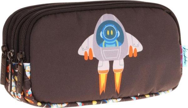Kaukko Kids Siyah Beyaz, Roket Temalı, Erkek Çocuk Üç Bölmeli Okul Kalem Çantası - L8264 - Image 1
