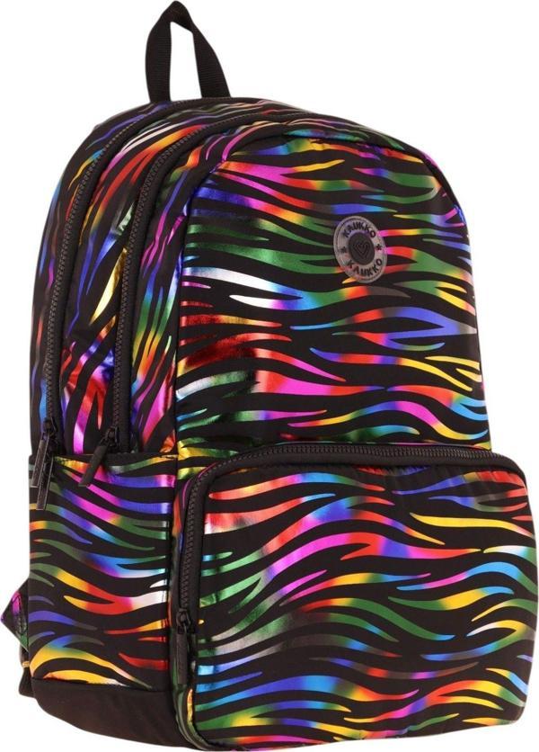 Kaukko Shine Üç Bölmeli Siyah Çok Renkli Zebra Desenli Sırt Çantası - K1780 - Image 1