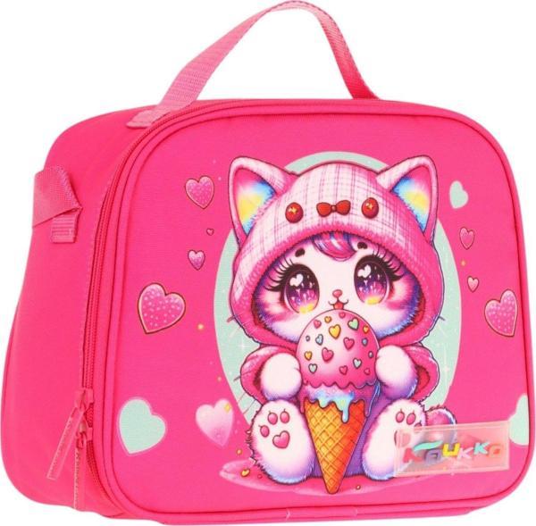 Kaukko Kids Kız Çocuk Isı Yalıtımlı Okul/Piknik Beslenme Çantası (Dondurma Yiyen Kedi) L7250 - Image 1