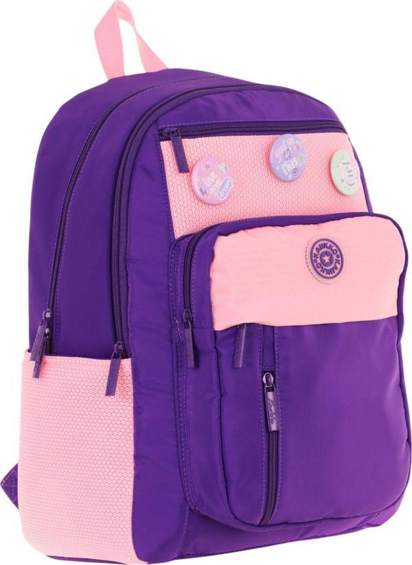 Kauko Holiday Kız Çocuk Altı Bölmeli Rozetli Okul Sırt Çantası - Mor Pembe - K1829 - Image 1