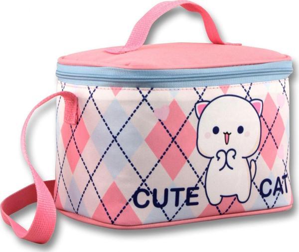 Ümit Çanta Termoslu/Isı Yalıtımlı Beslenme Çantası - 5025 - Love Cute Cat, Beyaz Pembe (Kız Çocuk) - Image 1