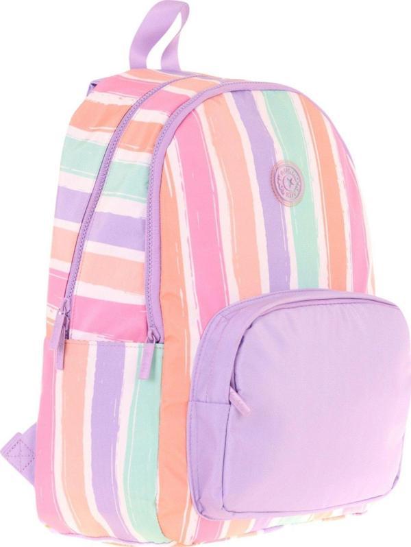 Kaukko Rainbow Kız Çocuk Üç Bölmeli İlkokul ve Ortaokul Çantası - Mor Çok Renkli Çizgili - K1801 - Image 1
