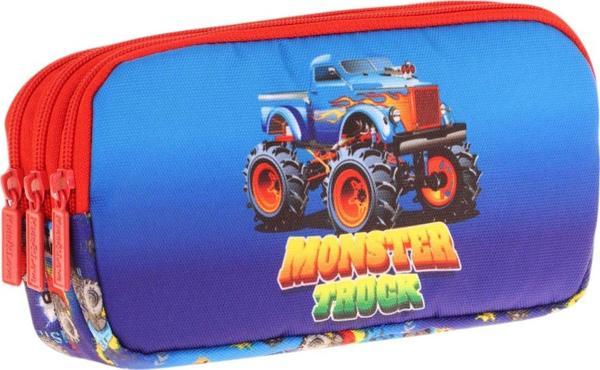 Kaukko Kids Kırmızı Mavi, Monster Truck, Erkek Çocuk Üç Bölmeli Okul Kalem Çantası - L8257 - Image 1