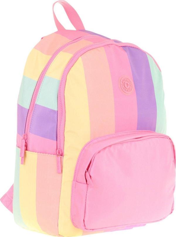 Kaukko Rainbow Kız Çocuk Üç Bölmeli İlkokul ve Ortaokul Çantası - Pembe Çok Renkli Çizgili - K1802 - Image 1