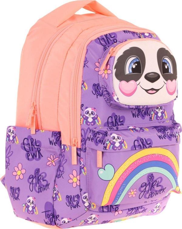 Kaukko Toys Kız Çocuk 3D Panda Şekilli İlkokul ve Günlük Sırt Çantası - Mor Somon - L5233 - Image 1