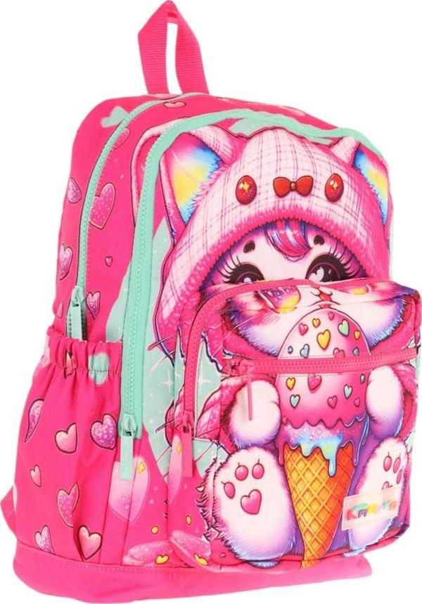 Kaukko Dört Bölmeli (Kız Çocuk - Pembe - Dondurma Yiyen Kedi) - İlkokul Okul Sırt Çantası - L5250 - Image 1