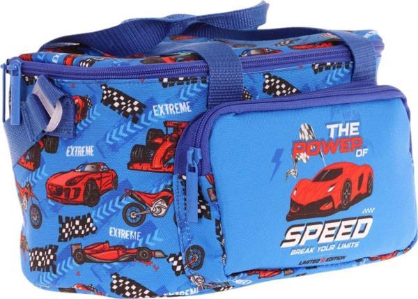 Kaukko Kids Thermo Isı Yalıtımlı Erkek Çocuk Yarış Arabası Desenli Mavi Lacivert Beslenme Çantası L7268 (İki Bölmeli) - Image 1