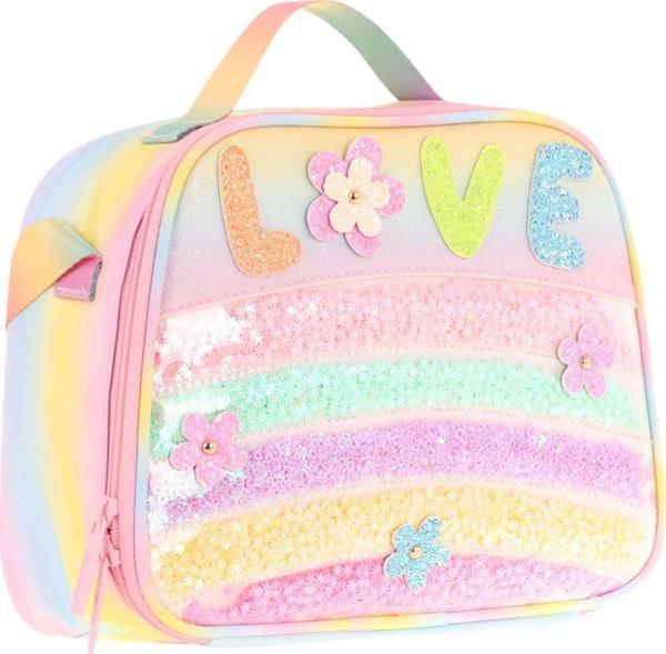 Kaukko Kids Kız Çocuk Isı Yalıtımlı Okul/Piknik Beslenme Çantası (Simli Pullu Love) L7214 - Image 1