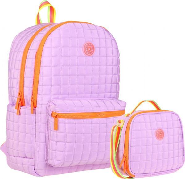 Kaukko Kız Çocuk Kapitone Detaylı Mor Turuncu Okul Çantası ve Kalemlik Seti(K1772+K9047) - Image 1