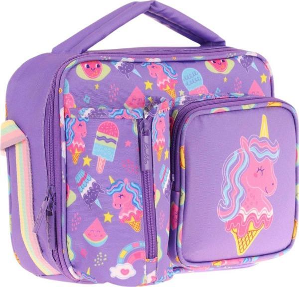 Kaukko Kız Çocuk, Lila Pembe, Unicorn Desenli Isı Yalıtımlı Üç Bölmeli (Matara Cepli) Okul Beslenme Çantası L7224 - Image 1