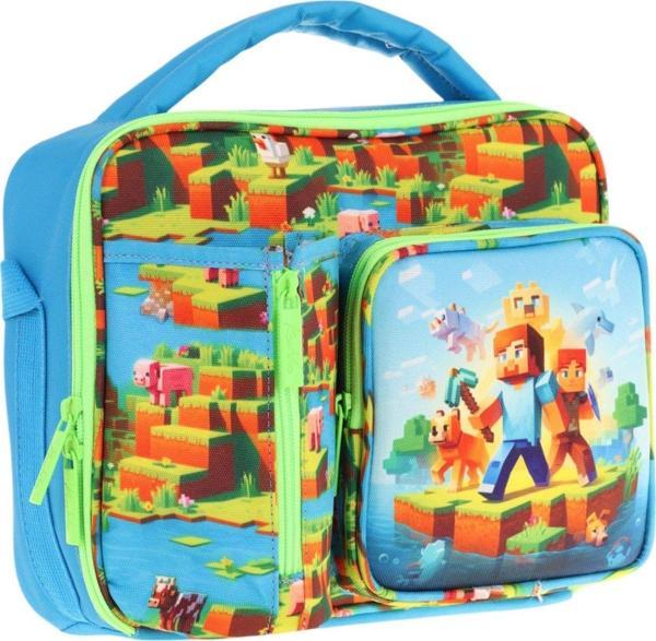 Kaukko Erkek Çocuk, Mavi Yeşil, Craft Desenli Isı Yalıtımlı Üç Bölmeli (Matara Cepli) Okul Beslenme Çantası L7280 - Image 1