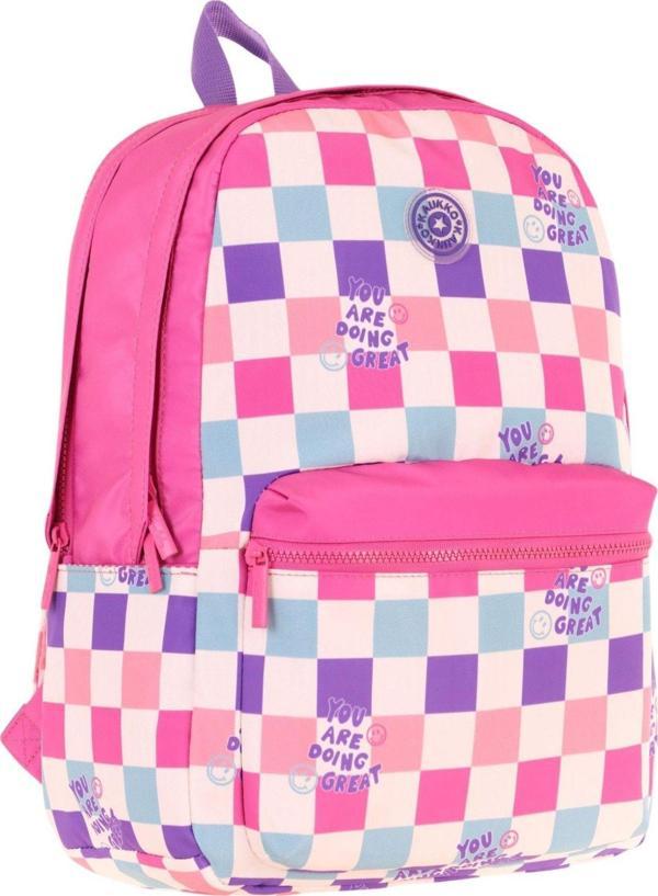 Kaukko Nature Kız Çocuk Üç Bölmeli Pembe Dama Desenli Okul Sırt Çantası - K1787 - Image 1