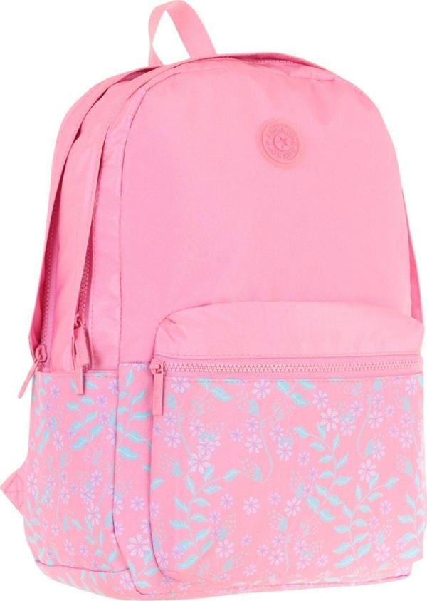 Kaukko Soft Floral Kız Çocuk Üç Bölmeli Pembe Çiçekli Okul Sırt Çantası - K1794 - Image 1