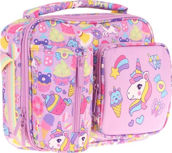 Kaukko Kız Çocuk, Lila, Unicorn Desenli Isı Yalıtımlı Üç Bölmeli (Matara Cepli) Okul Beslenme Çantası L7215 - Image 1