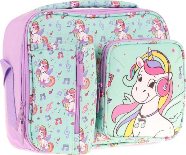 Kaukko Kız Çocuk, Turkuaz, Unicorn Baskılı Isı Yalıtımlı Üç Bölmeli (Matara Cepli) Okul Beslenme Çantası L7234 - Image 1