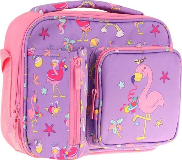 Kaukko Kız Çocuk, Mor Pembe, Flamingo Baskılı Isı Yalıtımlı Üç Bölmeli (Matara Cepli) Okul Beslenme Çantası L7240 - Image 1