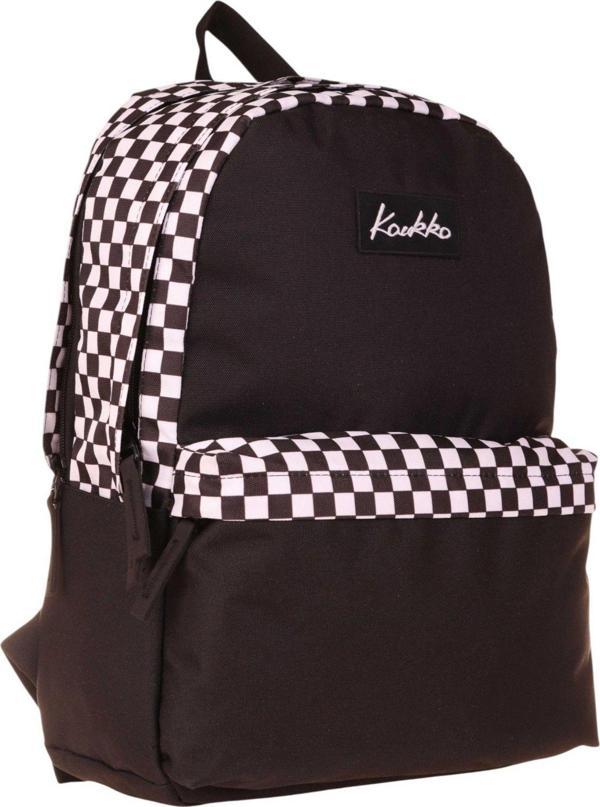 Kaukko Siyah Beyaz Dama Desenli Üç Gözlü Okul ve Günlük Sırt Çantası - K1629 - Image 1
